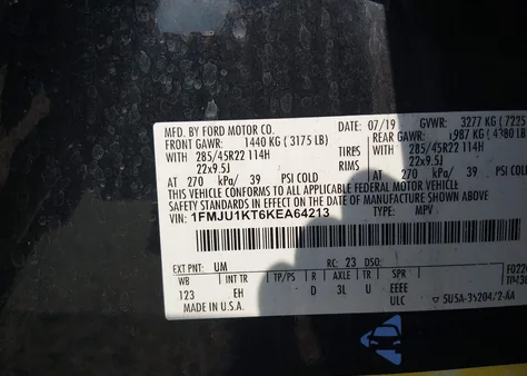 2019 Ford Expedition Limited из США, поврежденный, VIN 1FMJU1KT6KEA64213